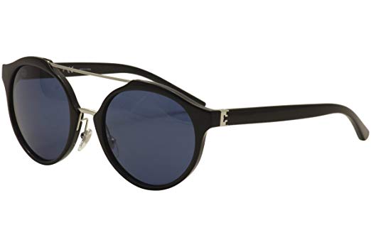Tory Burch TY 9048 139080 Black Silver Plastic Round Sunglasses Navy Lens
