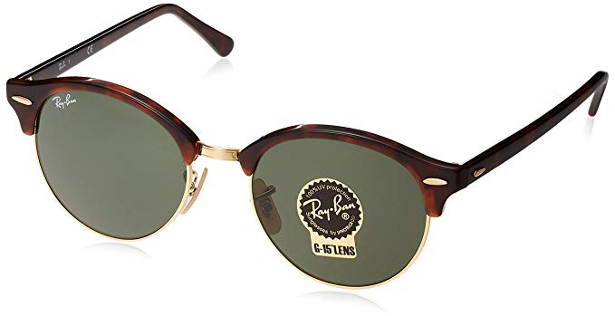 Ray-Ban Unisex Clubround Classic RB4246 990 Non-Polarized Sunglasses, Tortoise/Green Classic, 51 mm