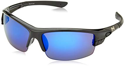Optic Nerve Amino Shiny Black Sunglasses with Black Tips (Set of 4), Polarized Smoke with Blue Zaio/Copper/Orange with Blue Flash/Clear