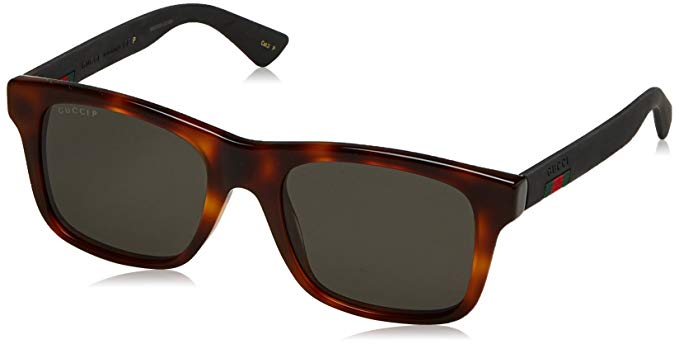 Gucci GG 0008S 006 Havana Plastic Square Sunglasses Grey Polarized Lens