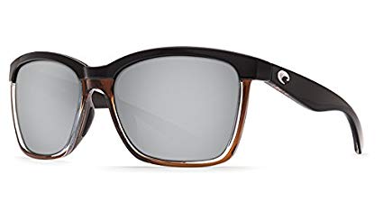 Costa Del Mar Women's Anna Polarized Iridium Square Sunglasses, Shiny Black on Brown, 55.4 mm