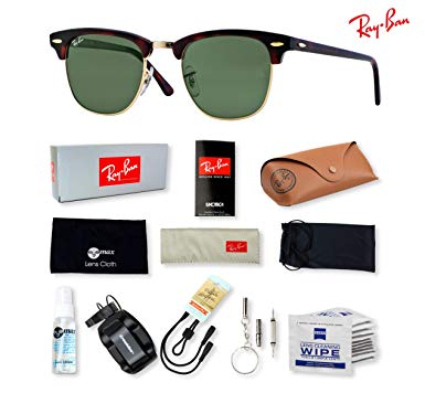 Ray-Ban RB3016 Clubmaster Sunglasses with Deluxe Eyewear Accessories Bundle